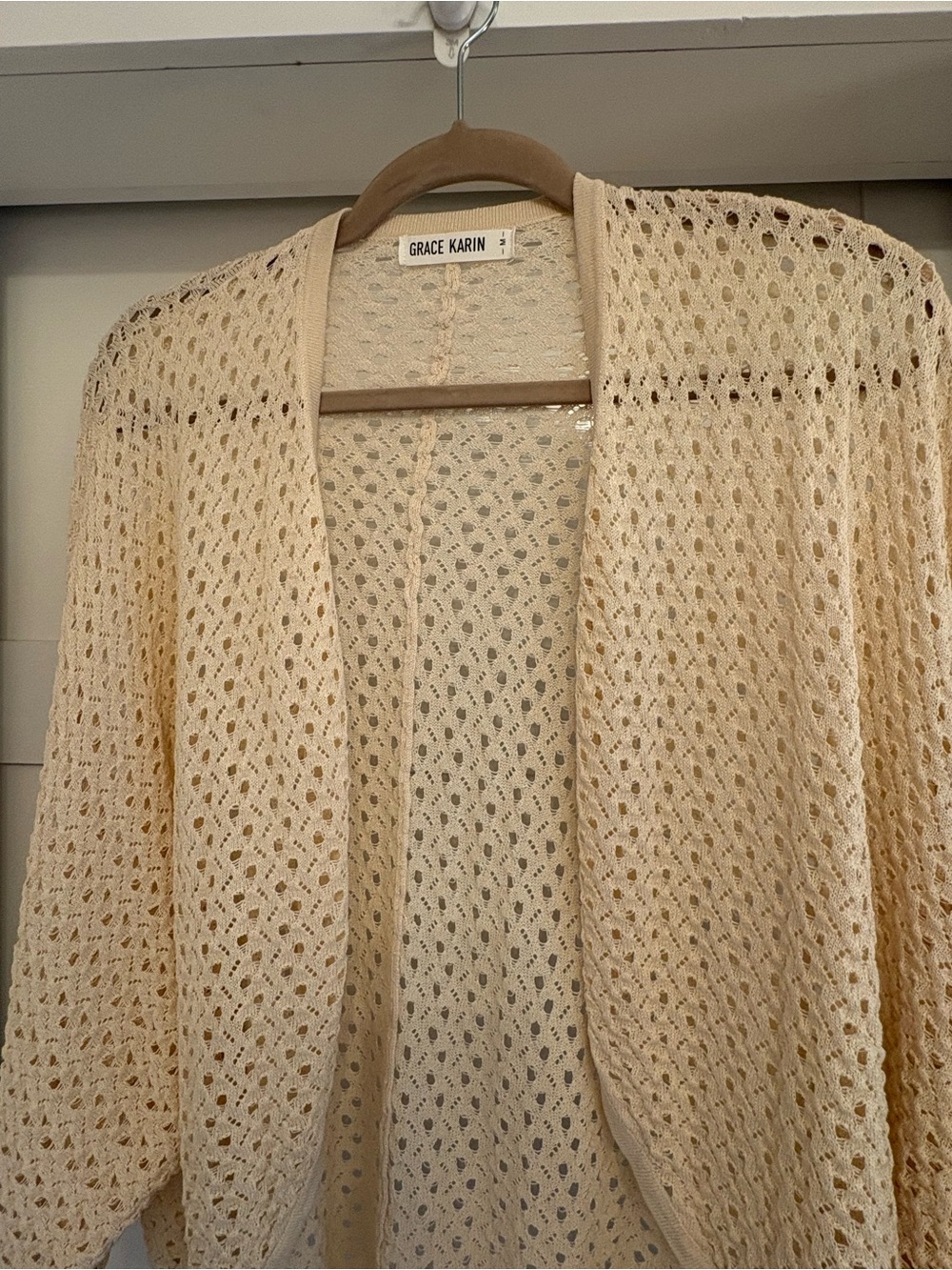 Grace Karin Lightweight Open-Knit Cream Cardigan